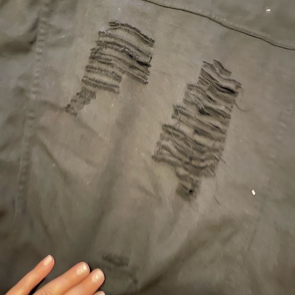 Plus Ripped Drop Shoulder Denim Jacket BLACK - Picture 6 of 7